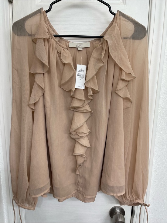 LOFT Tops - LOFT Women's Ruffle Front Long-Sleeve Blouse in peach biege